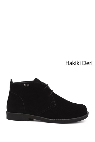 Kadın Siyah Süet Kauçuk Taban Hakiki Deri Bot