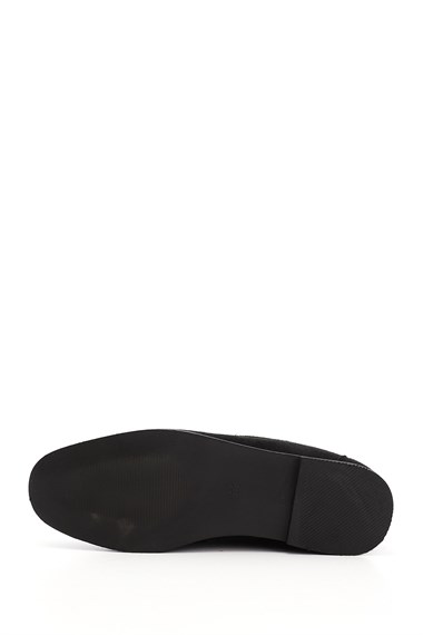 Womens Black Suede Flat Toe Buckled Ballerina Shoes