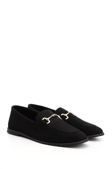 Womens Black Suede Flat Toe Buckled Ballerina Shoes
