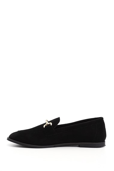 Womens Black Suede Flat Toe Buckled Ballerina Shoes