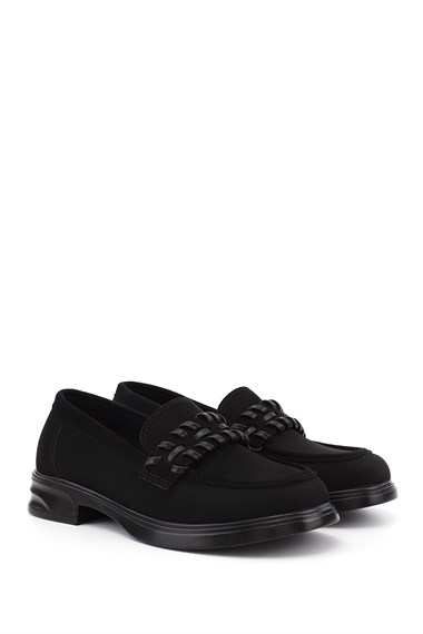Womens Black Suede Loafer Shoes