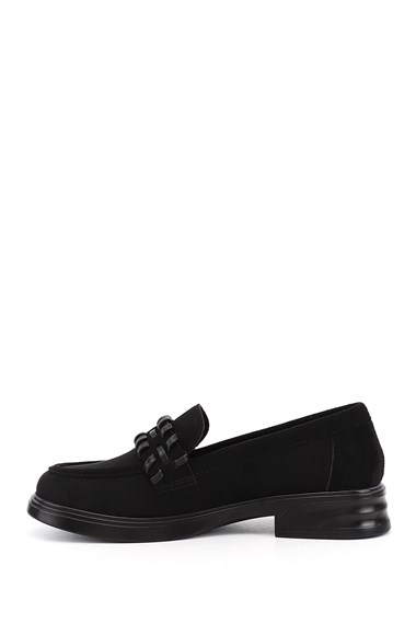 Womens Black Suede Loafer Shoes