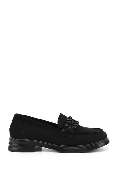 Womens Black Suede Loafer Shoes