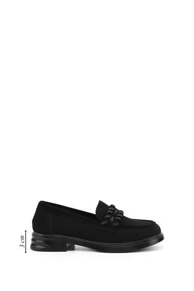 Womens Black Suede Loafer Shoes