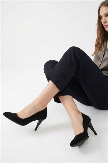 Womens Black Suede Pointed Toe Thin Heel Genuine Leather Stiletto