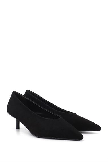 Kadın Siyah Süet Sivri Burun İnce Topuklu Stiletto