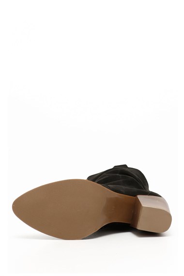 Womens Black Suede Pointed Toe Chunky Heel Cowboy Boots
