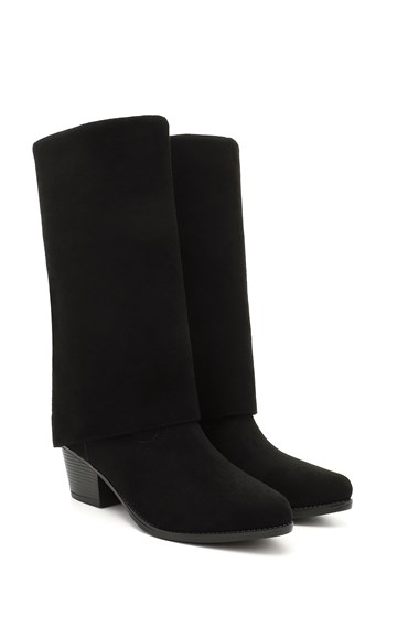 Womens Black Suede Heeled Boots