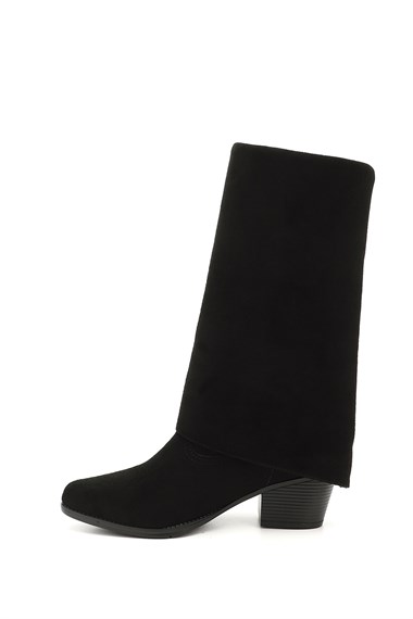 Womens Black Suede Heeled Boots