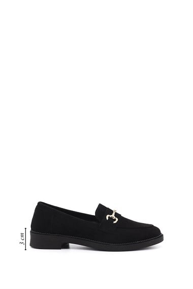 Kadın Siyah Süet Tokalı Loafer Ayakkabı