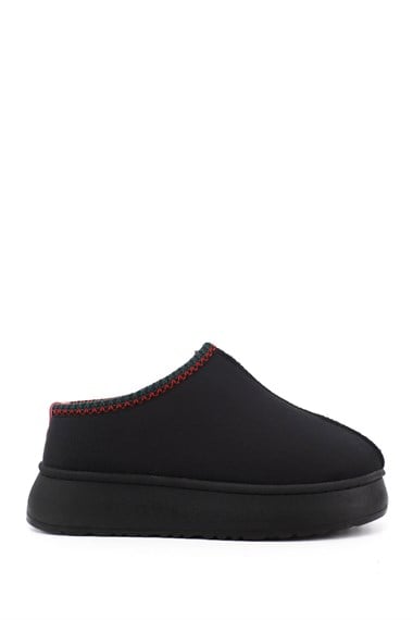Womens Black Suede W Tazz Thick Soled Fur Slippers