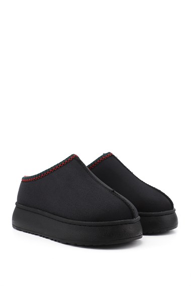Womens Black Suede W Tazz Thick Soled Fur Slippers