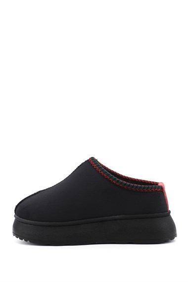 Womens Black Suede W Tazz Thick Soled Fur Slippers