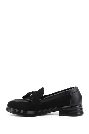 Kadın Siyah Süete Siyah Loafer Ayakkabı