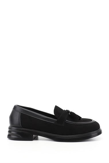 Kadın Siyah Süete Siyah Loafer Ayakkabı