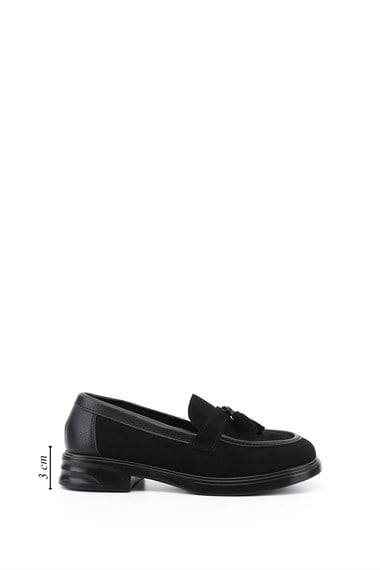 Kadın Siyah Süete Siyah Loafer Ayakkabı