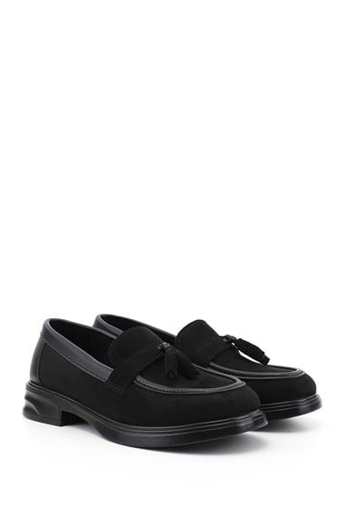Kadın Siyah Süete Siyah Loafer Ayakkabı