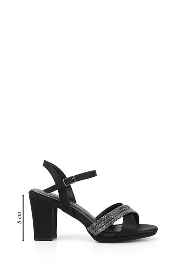 Womens Black Stone Ankle Cross-Strap Sandals