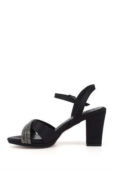 Womens Black Stone Ankle Cross-Strap Sandals