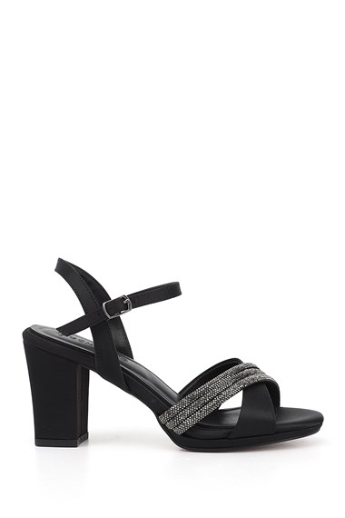 Womens Black Stone Ankle Cross-Strap Sandals