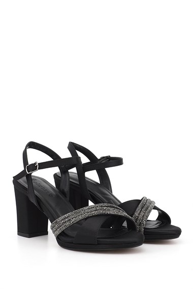Womens Black Stone Ankle Cross-Strap Sandals