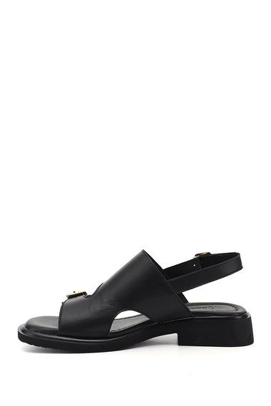 Kadın Siyah Tokalı Bantlı Hakiki Deri Sandalet