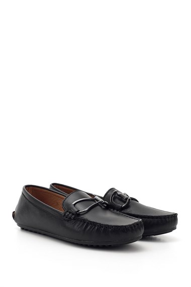 Kadın Siyah Tokalı Rok Hakiki Deri Comfort Loafer