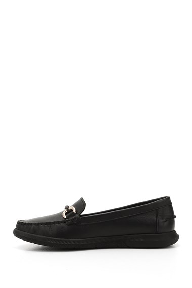 Kadın Siyah Tokalı Rok Hakiki Deri Comfort Loafer