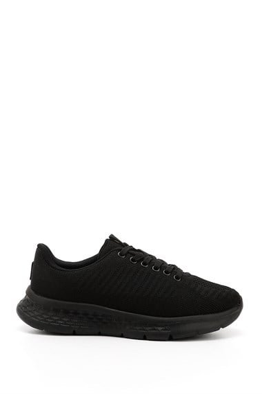 Kadın Siyah Triko Bağcıklı Comfort Dolgu Taban Sneaker