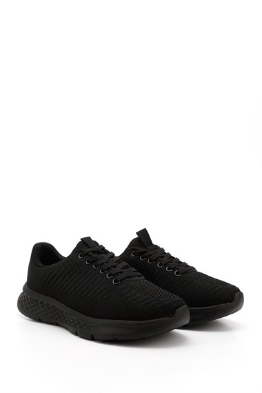 Kadın Siyah Triko Bağcıklı Comfort Dolgu Taban Sneaker