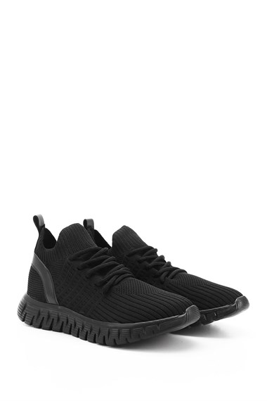 Kadın Siyah Triko Bağcıklı Memory Foam Tabanlıklı Comfort Sneaker