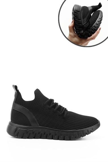 Kadın Siyah Triko Bağcıklı Memory Foam Tabanlıklı Comfort Sneaker
