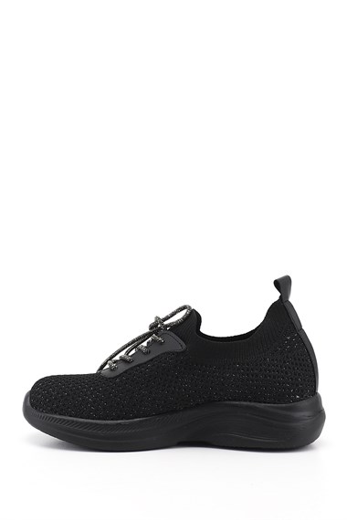 Kadın Siyah Triko Bağcıklı Memory Foam Tabanlıklı Comfort Sneaker