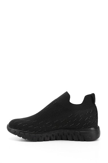 Kadın Siyah Triko Taşlı Memory Foam Tabanlıklı Comfort Sneaker