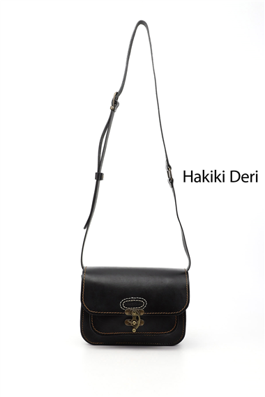 Kadın Siyah Vaketa Hakiki Deri Omuz ve Postacı Çantası