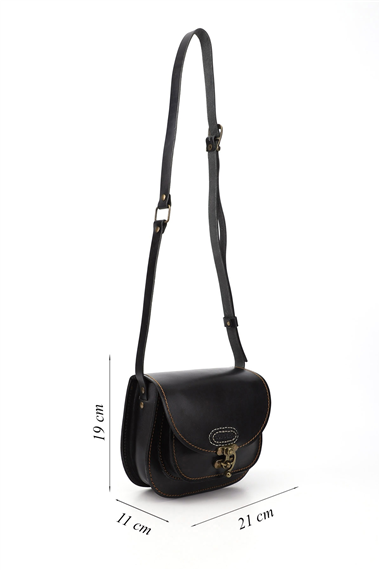 Womens Black Vaketa Genuine Leather Shoulder and Messenger Bag