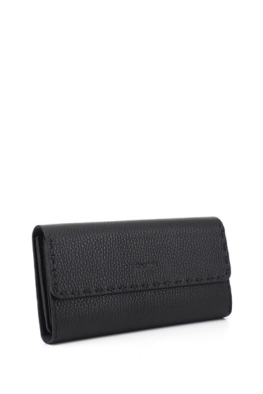 Womens Black Horizontal Genuine Leather Wallet