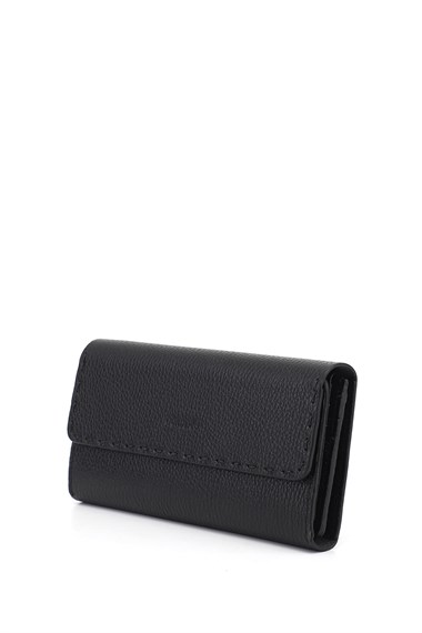 Womens Black Horizontal Genuine Leather Wallet