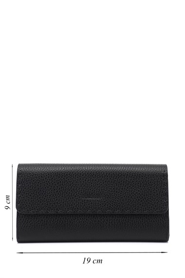 Womens Black Horizontal Genuine Leather Wallet