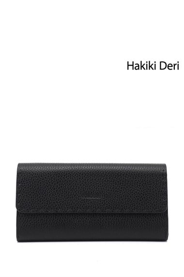 Womens Black Horizontal Genuine Leather Wallet