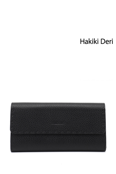 Kadın Siyah Yatay Hakiki Deri Cüzdan