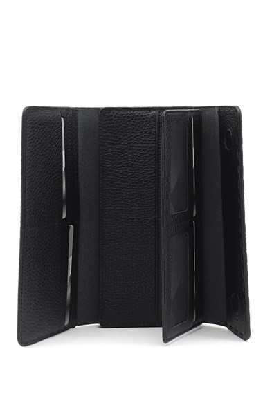 Womens Black Horizontal Genuine Leather Wallet