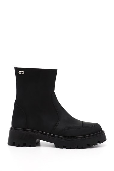 Womens Black Round Toe Zip-Up Boots
