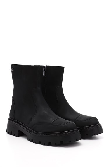 Womens Black Round Toe Zip-Up Boots
