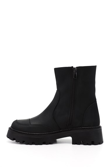 Womens Black Round Toe Zip-Up Boots