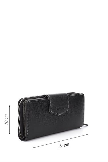 Womens Black Anthracite Horizontal Genuine Leather Wallet