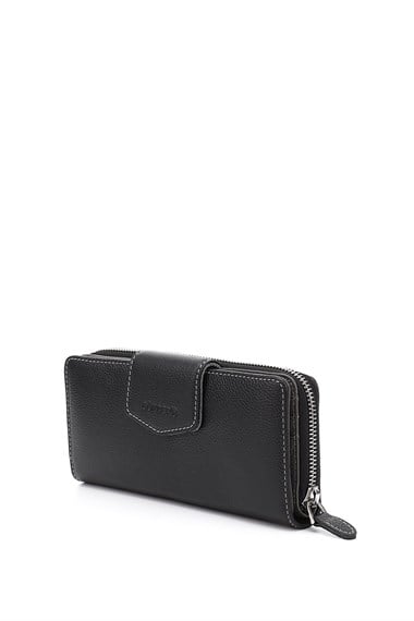 Womens Black Anthracite Horizontal Genuine Leather Wallet