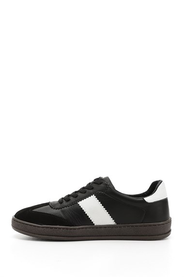 Kadın Siyaha Beyaz Bağcıklı Hakiki Deri Sneaker