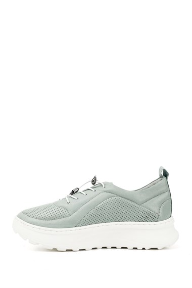 Kadın Su Yeşili Lastik Bağcıklı Comfort Dolgu Taban Hakiki Deri Sneaker