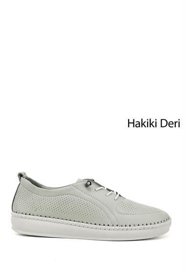 Kadın Su Yeşili Lastik Bağcıklı Hakiki Deri Comfort Ayakkabı
